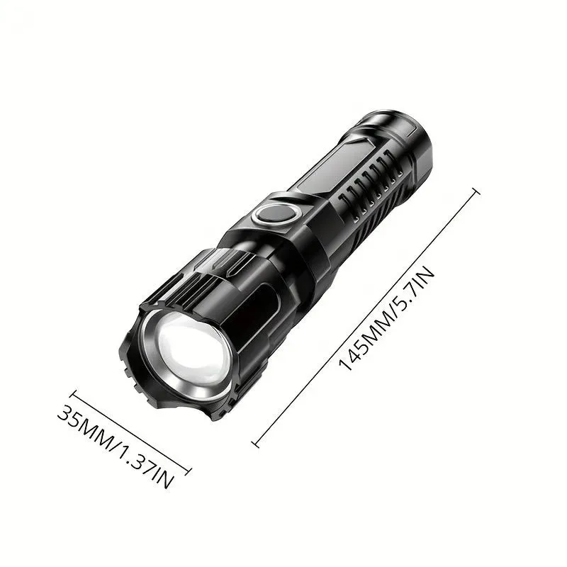 1pc Multi-functional Outdoor Strong Light LED Long-range Telescopic Zoom Flashlight, Plastic USB Rechargeable Flashlight