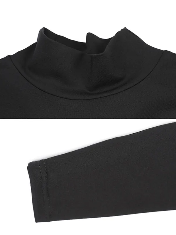 Black False-Two Split-Joint High-Neck Sweatshirt T-Shirt