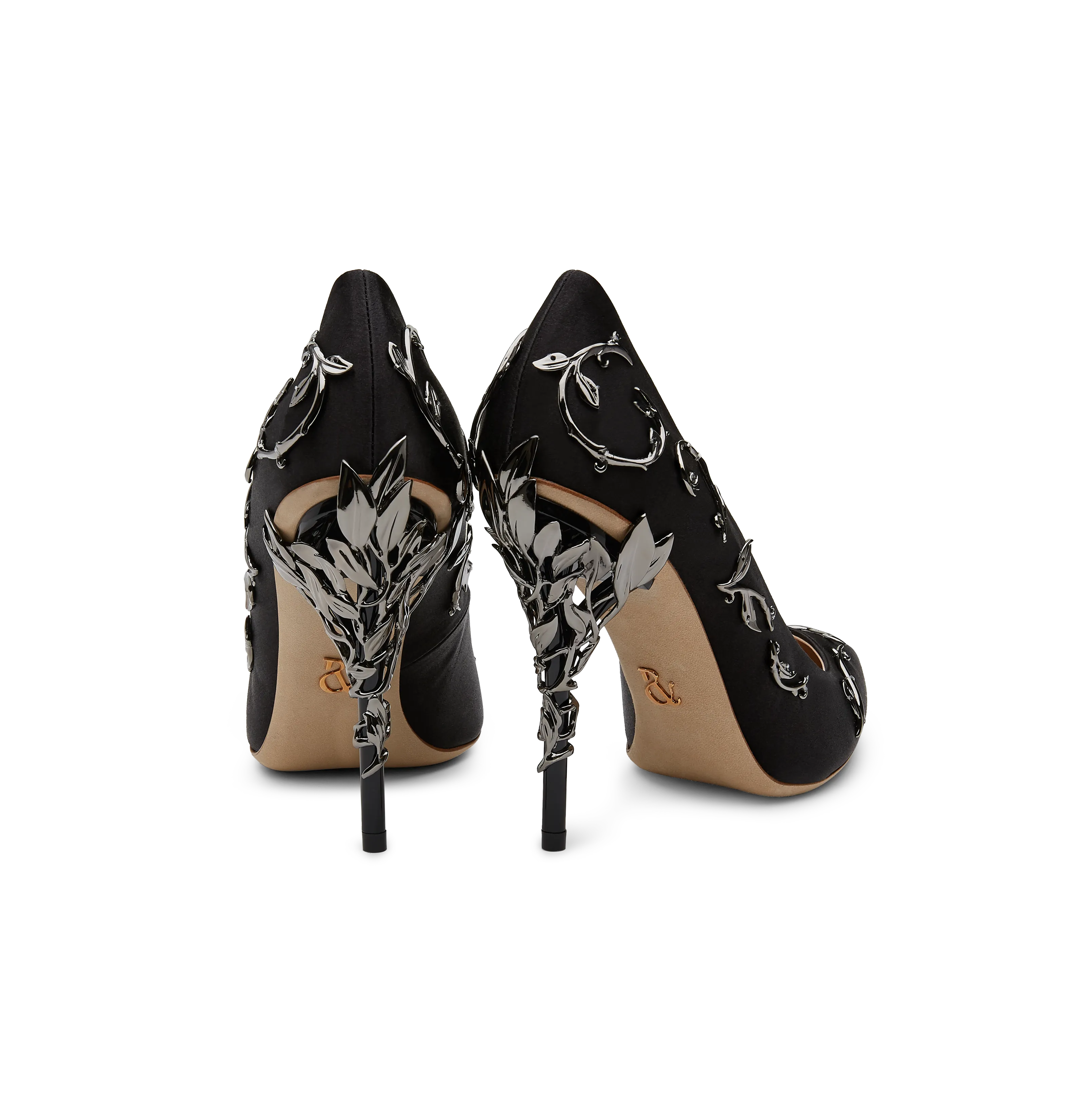 Black Satin With Gunmetal Leaves