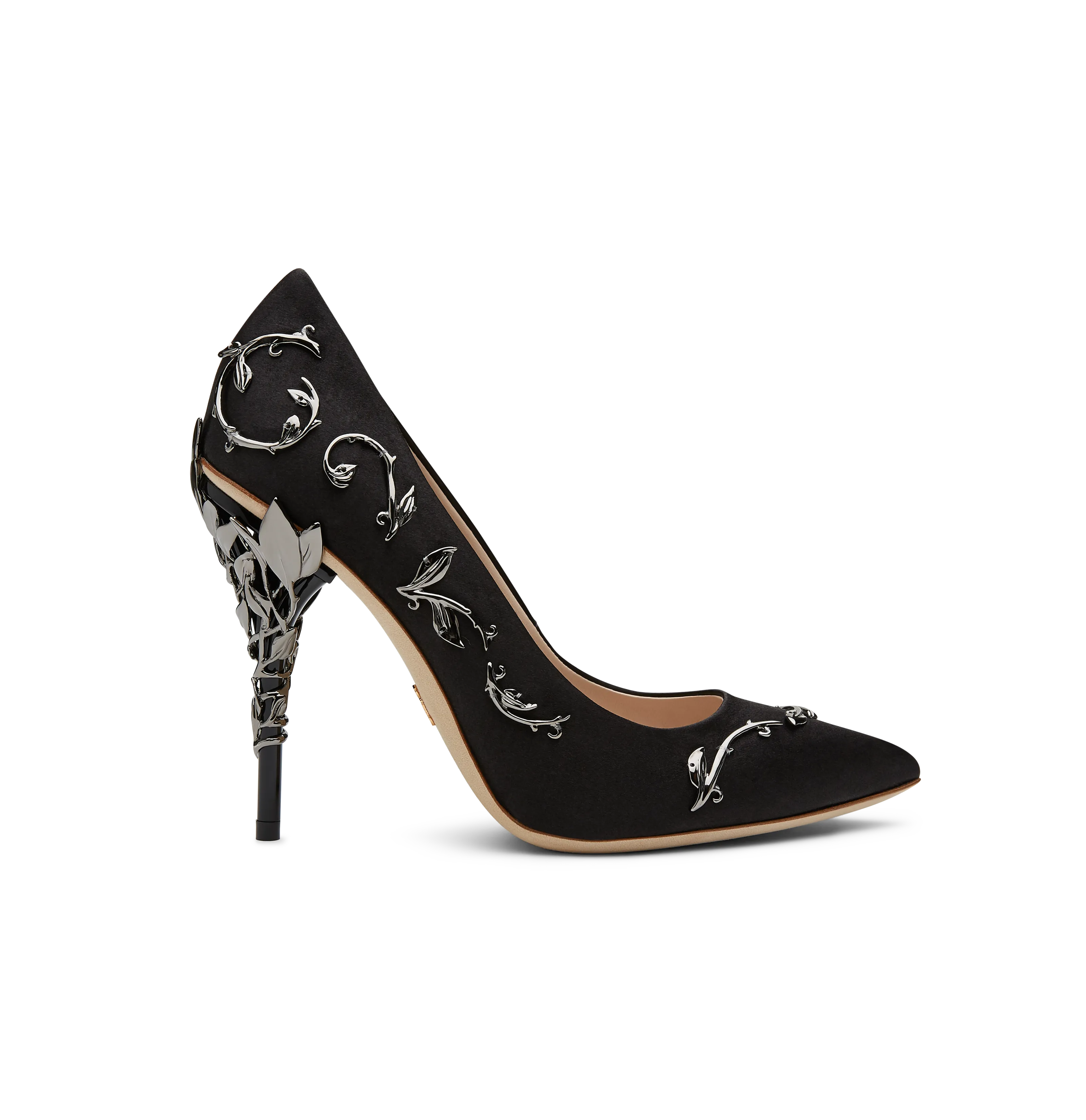 Black Satin With Gunmetal Leaves