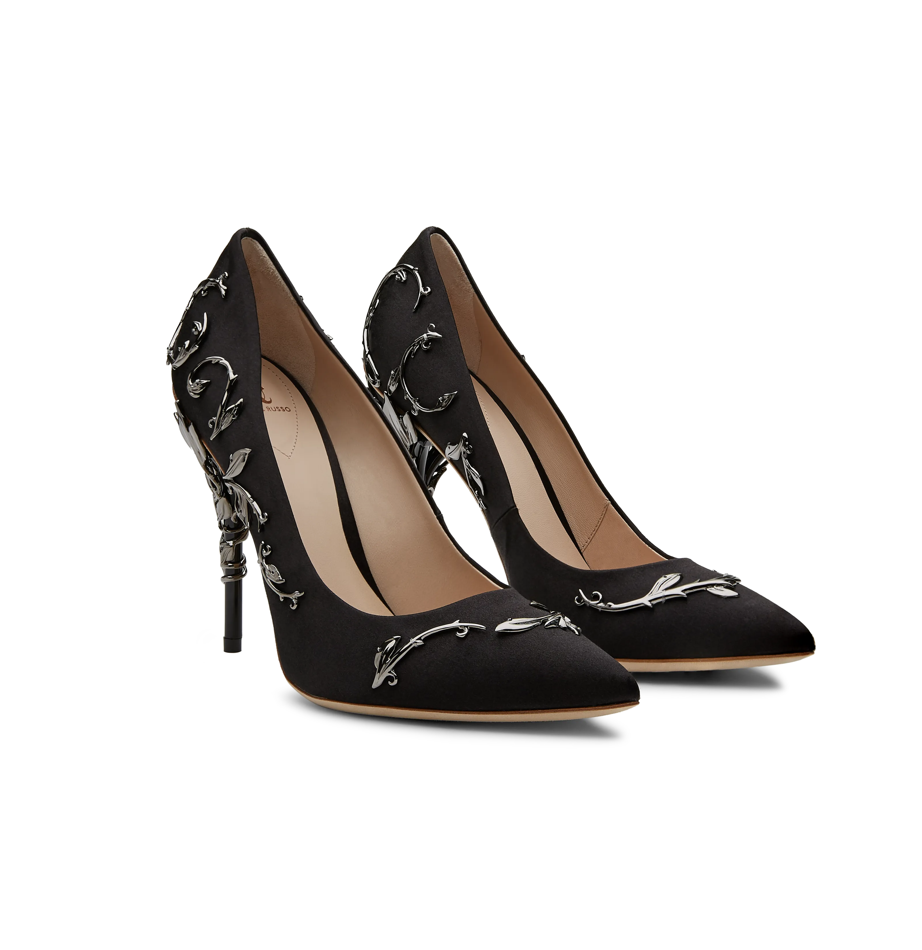 Black Satin With Gunmetal Leaves