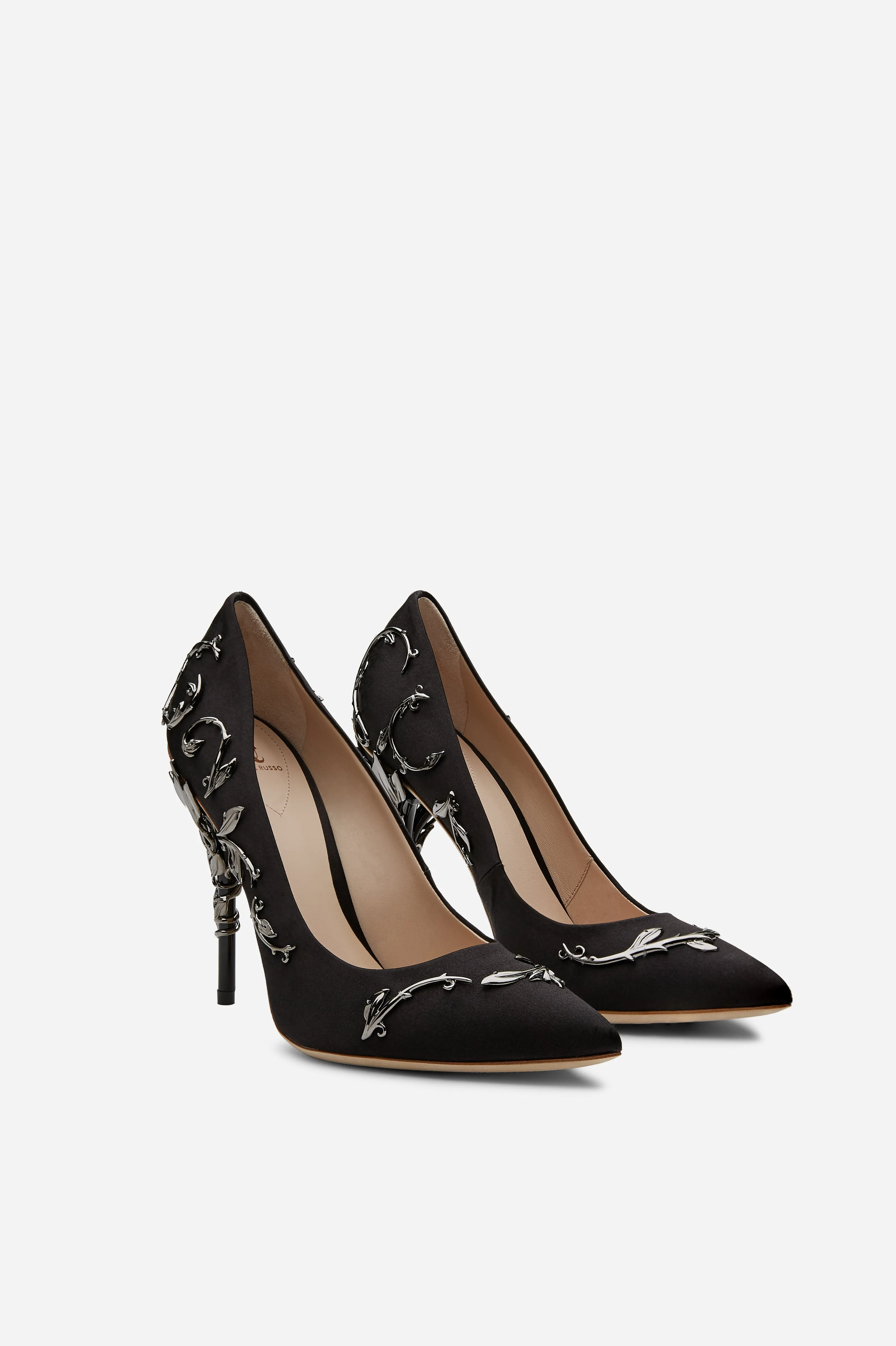 Black Satin With Gunmetal Leaves