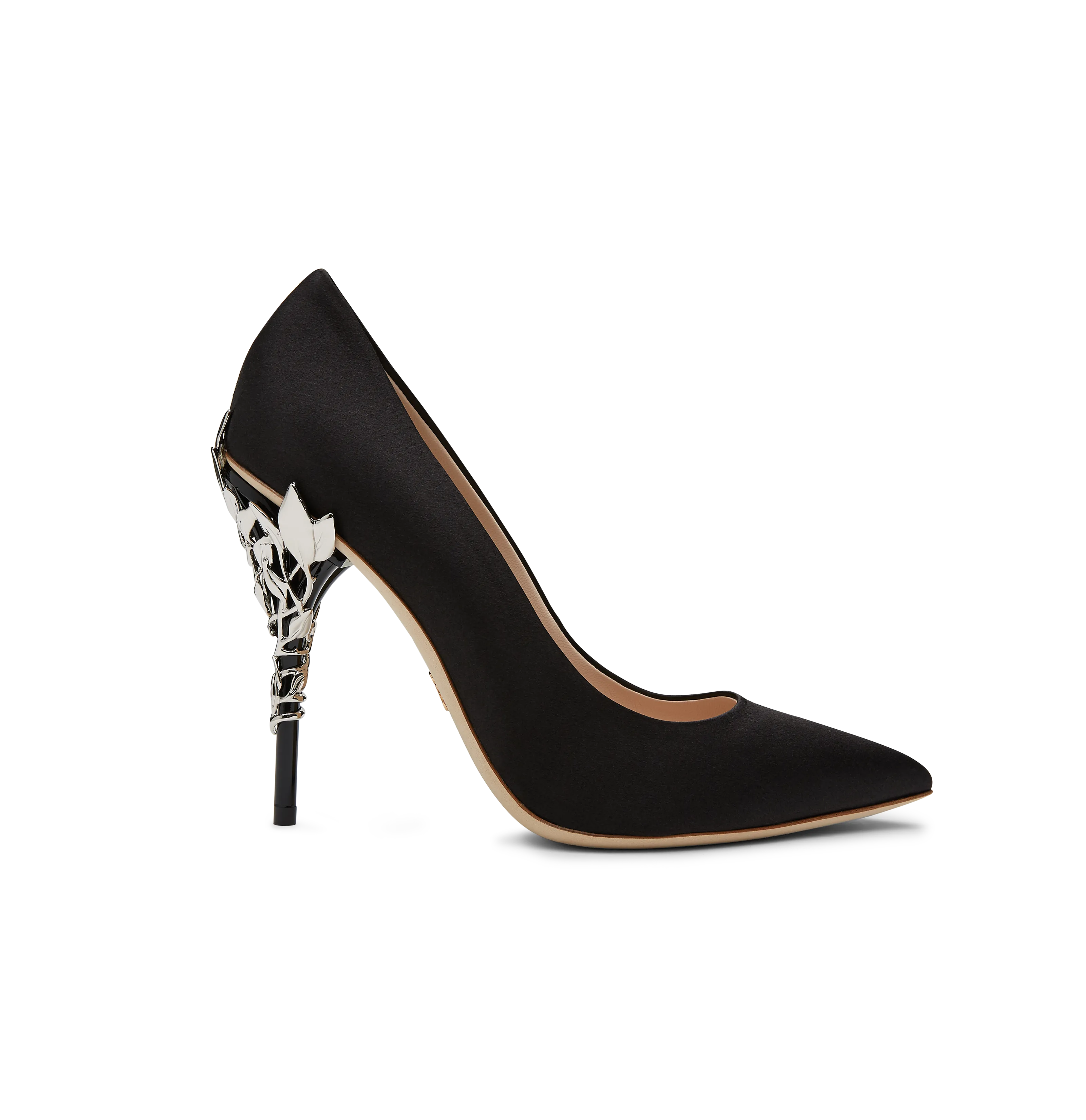 Black Satin With Silver Leaves