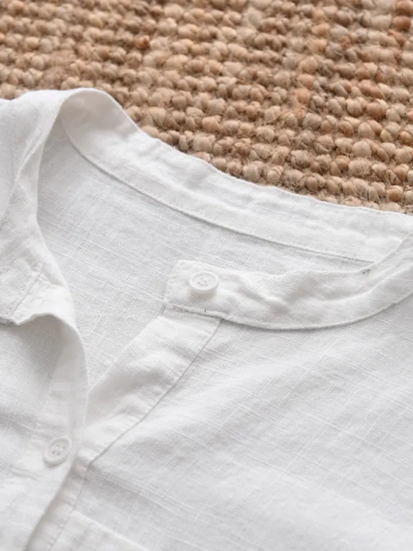 Cap Sleeve High-Low Solid Color Stand Collar Blouses&Shirts Tops