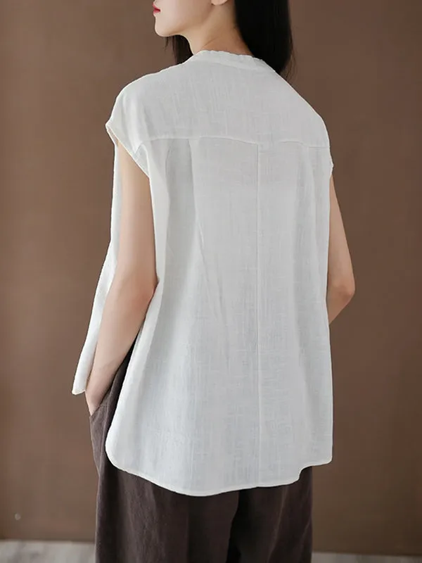 Cap Sleeve High-Low Solid Color Stand Collar Blouses&Shirts Tops