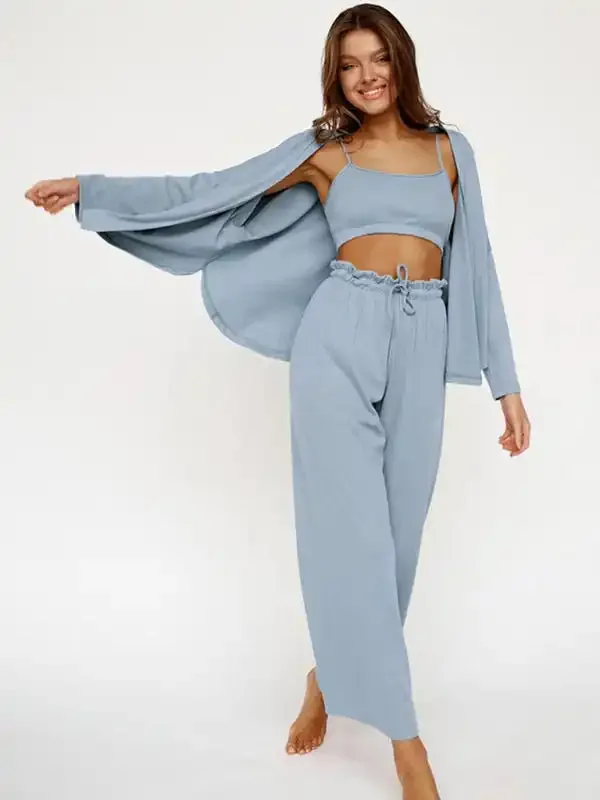 Comfortable women’s pajamas for home wear three-piece set