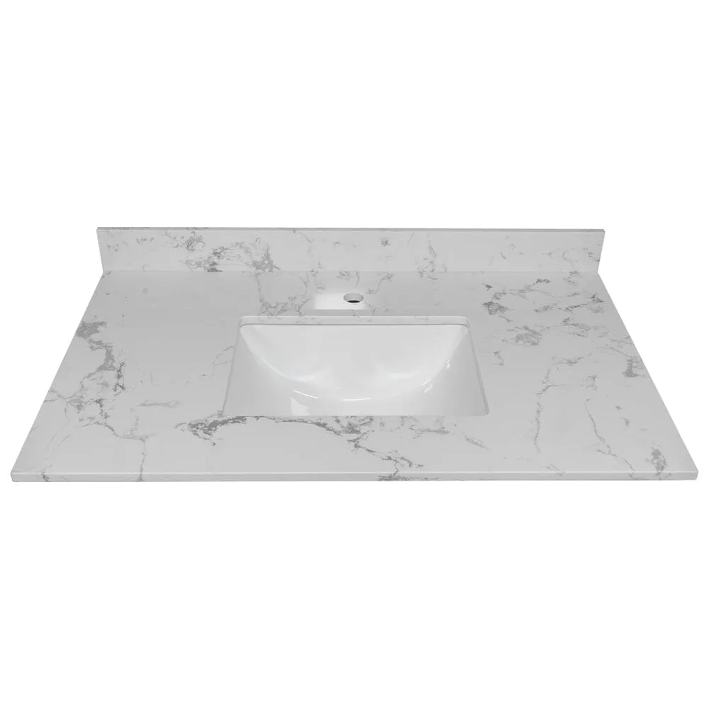 Giving Tree 31inch bathroom stone vanity top engineered white marble color with undermount ceramic sink and single faucet hole with backsplash