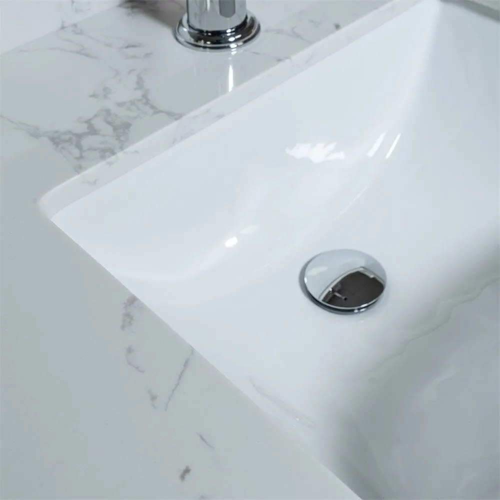Giving Tree 31inch bathroom stone vanity top engineered white marble color with undermount ceramic sink and single faucet hole with backsplash