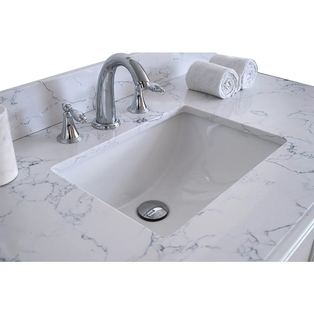 Giving Tree 37"x 22" bathroom stone vanity top Carrara jade engineered marble color with undermount ceramic sink and 3 faucet hole with backsplash