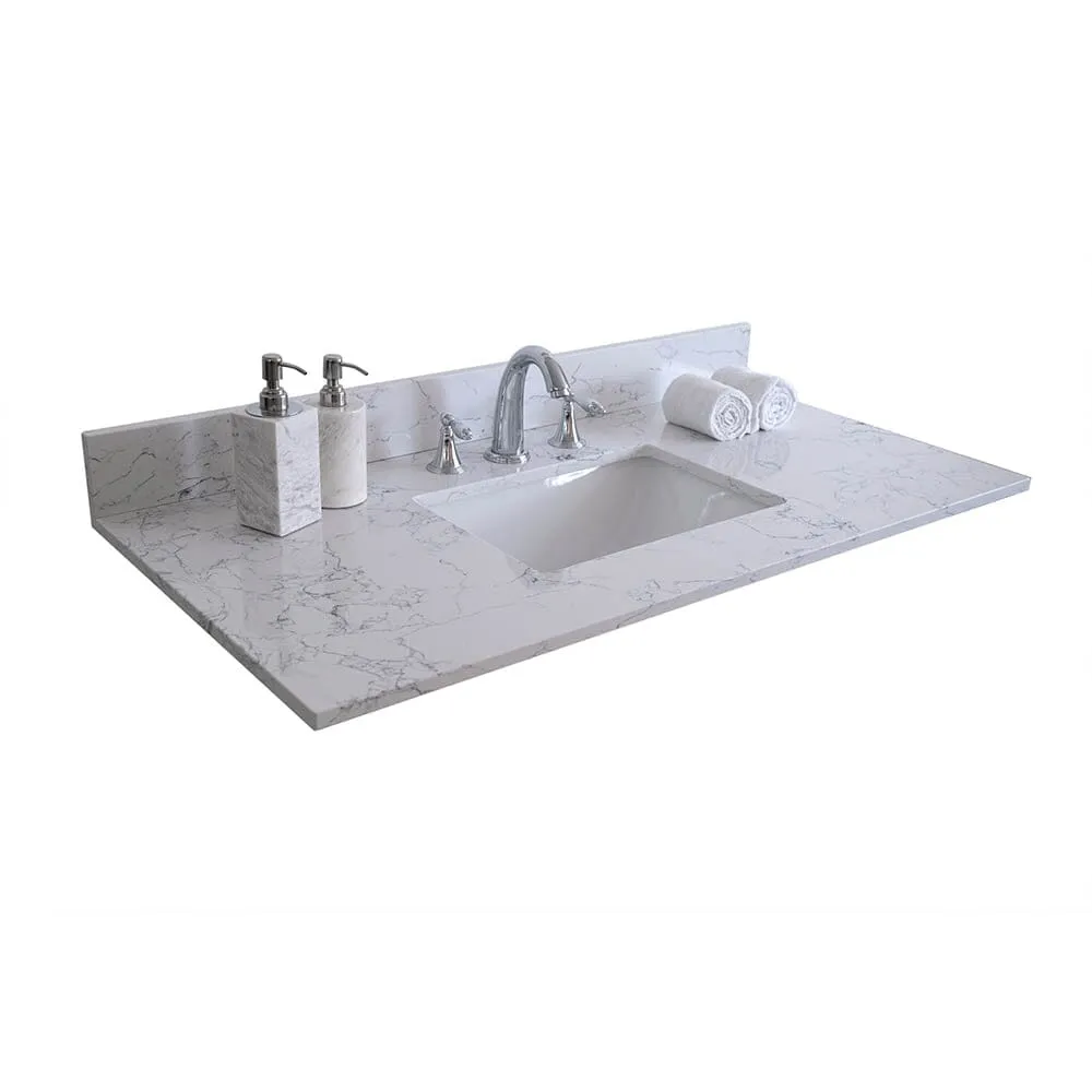 Giving Tree 37"x 22" bathroom stone vanity top Carrara jade engineered marble color with undermount ceramic sink and 3 faucet hole with backsplash