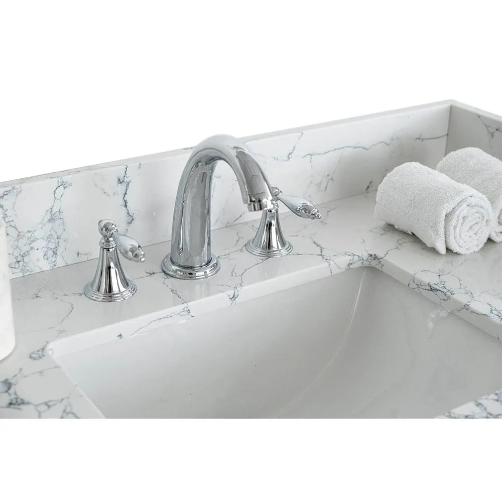 Giving Tree 37"x 22" bathroom stone vanity top Carrara jade engineered marble color with undermount ceramic sink and 3 faucet hole with backsplash