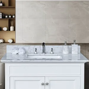 Giving Tree 37"x 22" bathroom stone vanity top Carrara jade engineered marble color with undermount ceramic sink and 3 faucet hole with backsplash
