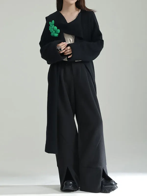 High-Low Long Sleeves Asymmetric Three-Dimensional Flower Round-Neck Cardigan Tops