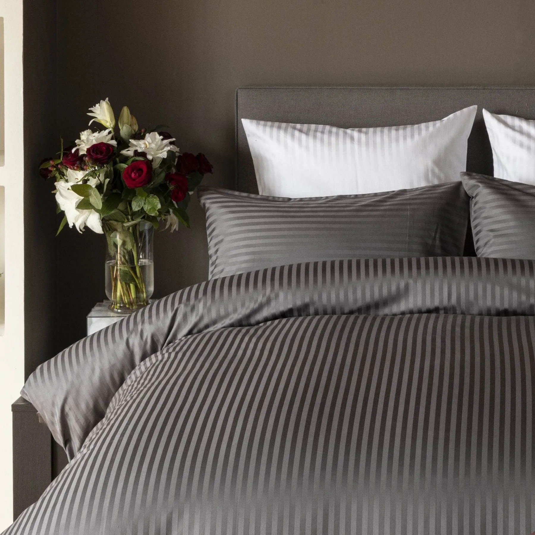 Hotel Satin Stripe Oxford Pillowcase -  Charcoal