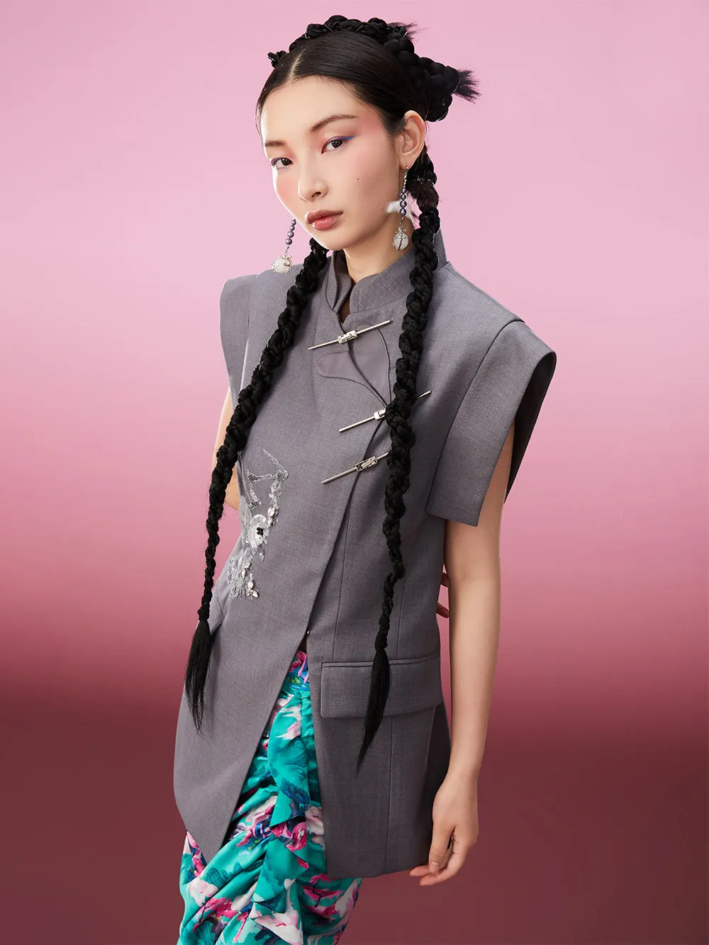 MUKZIN New Chinese Style Stand Collar Embroidered Original Comfortable Vintage Vest