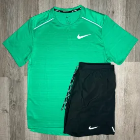 Nike Miler & Flex Stride Set - Tee & Shorts - Green / Black