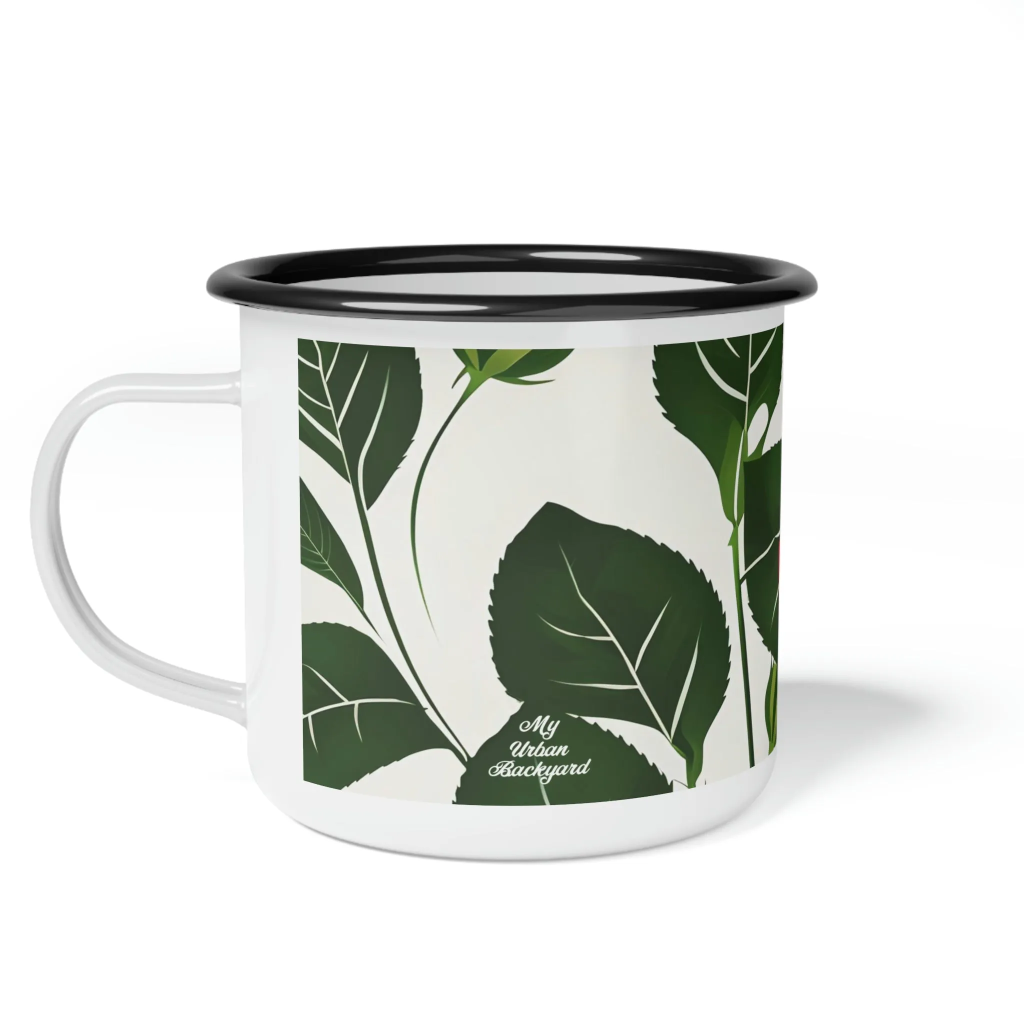 Rose Flower, Enamel Camping Mug for Coffee, Tea, Cocoa, or Cereal - 12oz