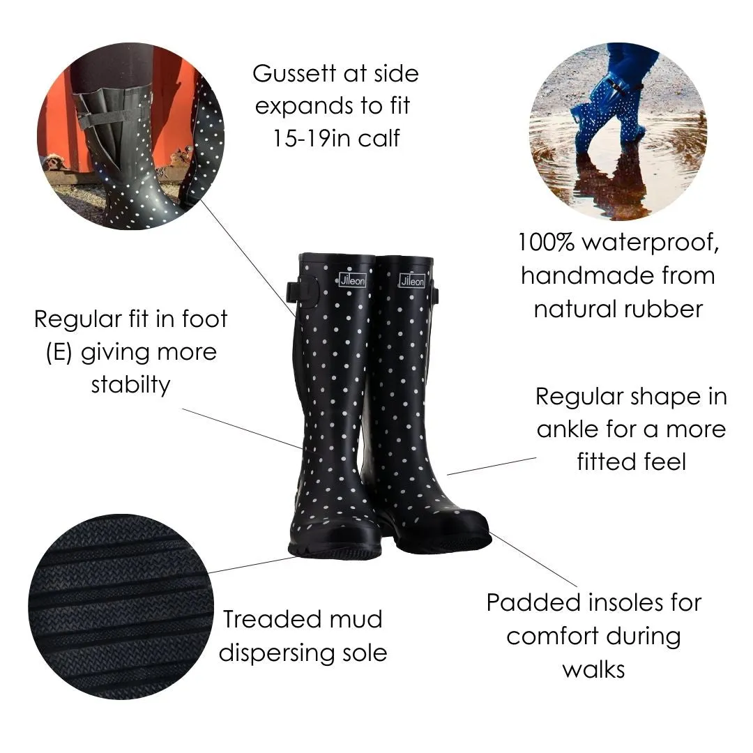Wide Calf Rain Boots - 15 to 19 inch calf - Black with Teal Trim - Regular Width in Ankle